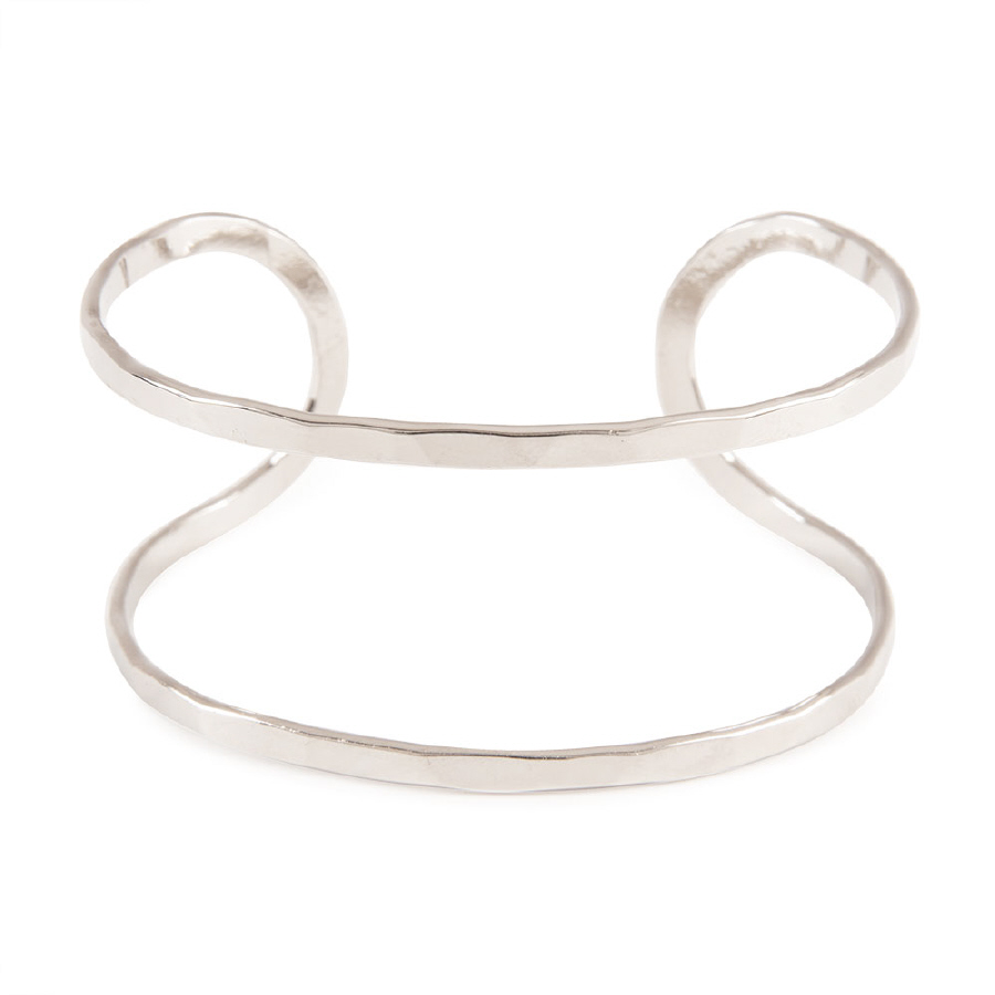 1.25" WIDE, LARGE THIN DOUBLE WIRE  BANGLE; RHODIUM PLATED