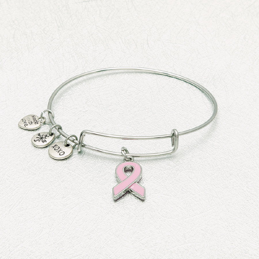 BRACELET WITH DANGLES-BREAST CANCER RIBBON
