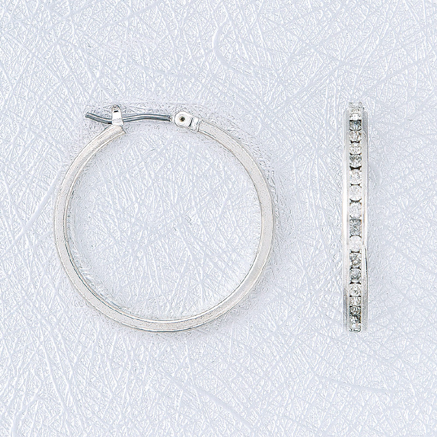 SILVER PLATE-LARGE CHANNEL SET CRYSTAL HOOPS