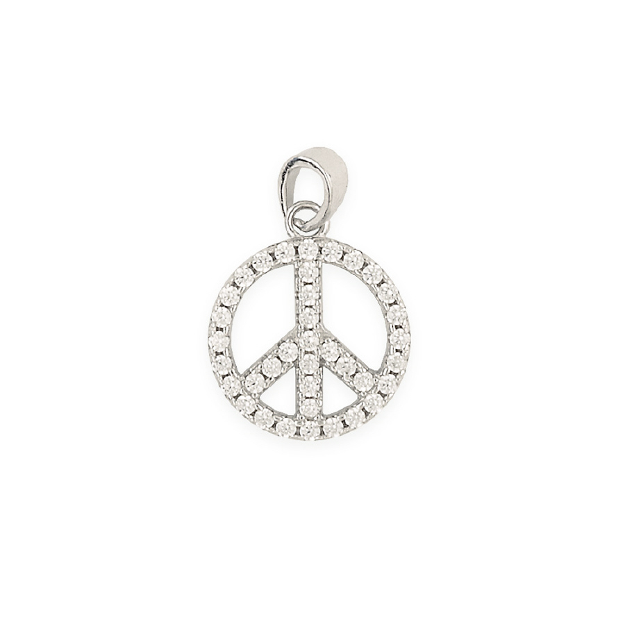 CLEARANCE! ---12.5 MM CZ PEACE SIGN PENDANT IN STERLING SILVER