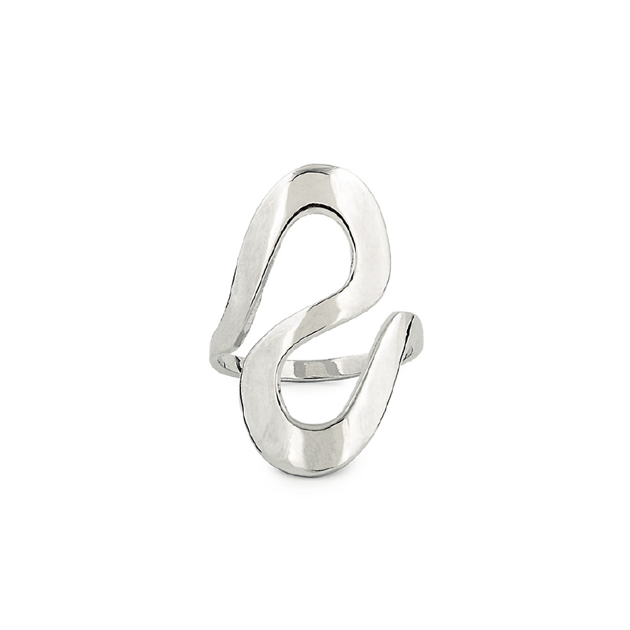 CLEARANCE! RHODIUM PLATED SWIRL RING IN SIZE 5; HIGHLY POLISHED