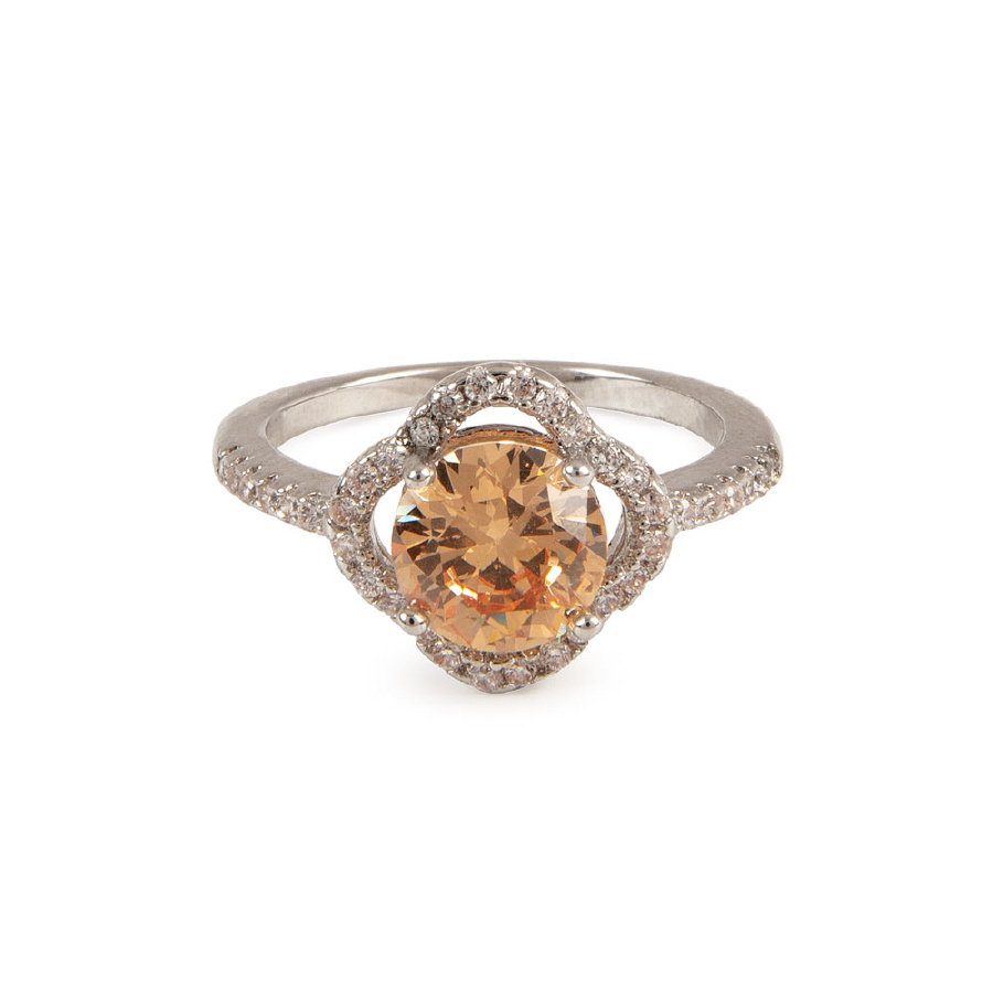 CLEARANCE! CHAMPAGNE CUBIC ZIRCONIA RING WITH HALO SZ. 5