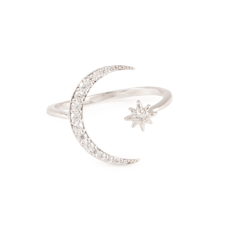 5/8" MOON AND STAR CZ RING; SIZE 5